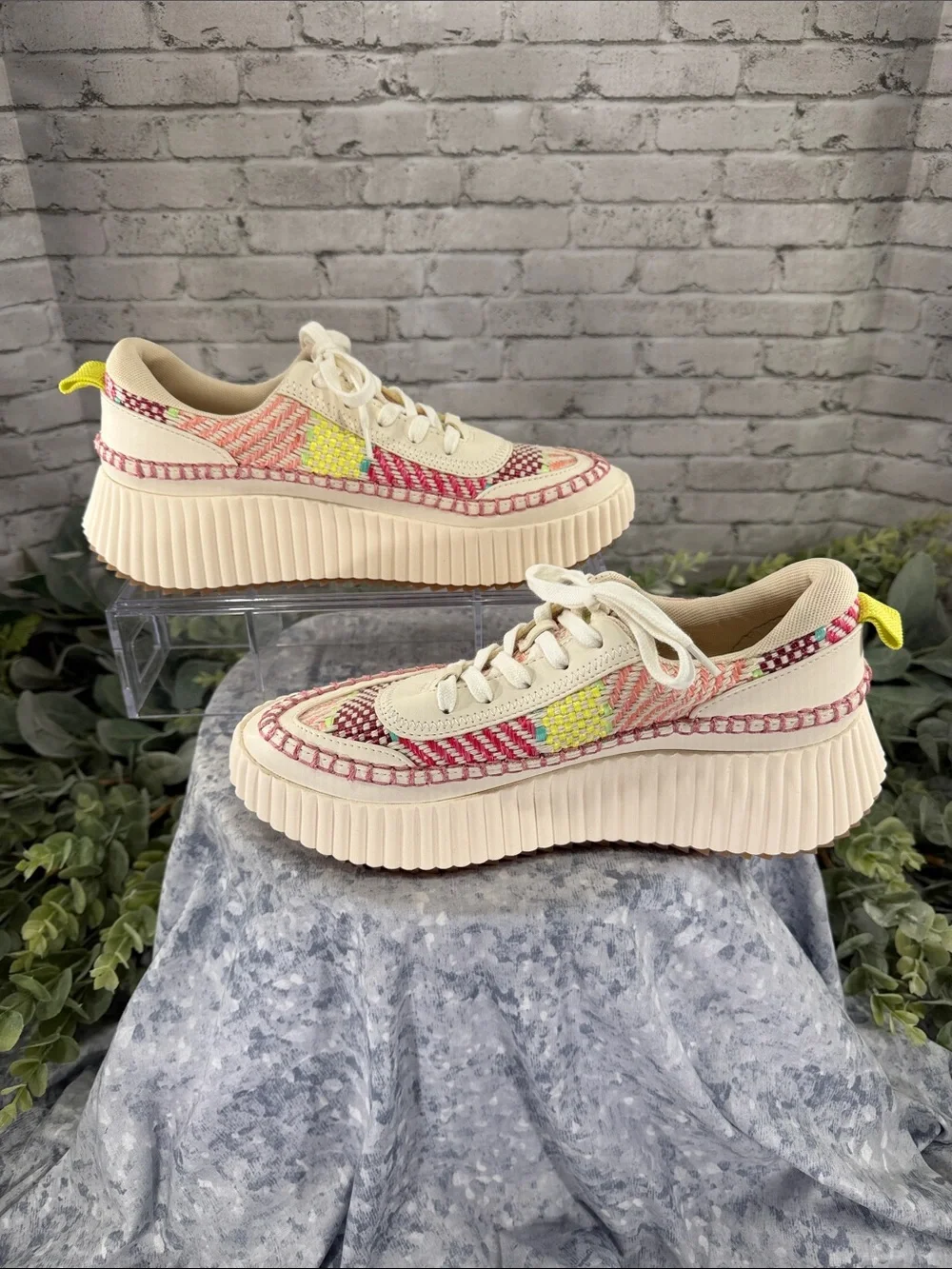 DOLCE VITA “Denae” Beige & Multicolor Basket Weave Platform Sneaker WMS 7.5M NEW